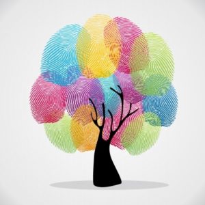 20633211 - diversity color tree finger prints illustration background set. file layered for easy manipulation and custom coloring.